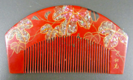 Vintage Japanese Red Lacquer Wood Comb Hand Painted Kushi-Kanzashi Hair ... - $68.31