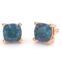 Lab-Created Alexandrite 5mm Cushion Stud Earrings in 10k Rose Gold - £262.93 GBP