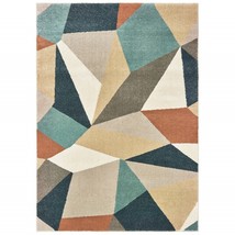 3&#39; X 6&#39; Blue Green Beige Retro Wedge Indoor Indoor Area Rug - £155.16 GBP