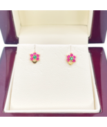22ct Yellow Gold Children&#39;s Half Flower Shaped Small Gemstone Stud Earrings - $234.47 CAD