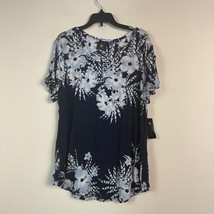 JM Collection Womens XXL Maui Geo Blue Short Sleeve Printed Top NWT BX28 - $19.59