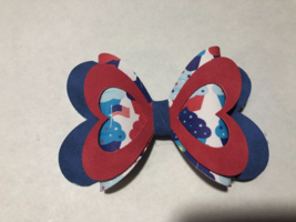 Handcrafted 3 Layer Loving The 4TH Hair Bow, 4.5&quot; X 3&quot;, Red,White And Blue - £5.38 GBP