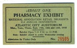 1930 Pharmacy Exhibit Ticket National Association Retail Druggists Atlan... - £21.77 GBP