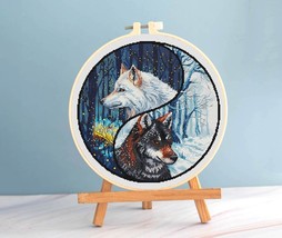 Yin Yang Cross stitch wolves pattern pdf - Day and Night cross stitch wolf  - $11.69