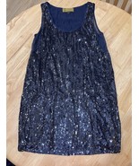 Size 4 Nicole Miller Sleeveless Blue Sequin Round Neck  Shift Dress - $69.29