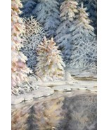 Winter Pine Forest Landscape Watercolor Painting Original Snowy Christma... - £132.91 GBP