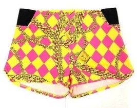 Womens Shorts Pull On Nicki Minaj Harlequin Pink Yellow Elastic Waist Stretch- L - £5.45 GBP