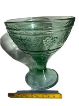 Arcorol dessert bowl green pressed glass stem foot grapevine VTG Franc - £9.80 GBP