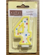 THE BAKERY WHITE WITH MULTI COLORED CONFETTI ￼BIRTHDAY CANDLE 3-INCH NUMBER 4 - $2.49