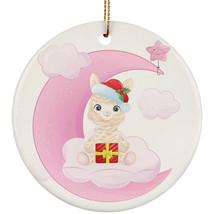 Cute Baby Alpaca Pink Moon Ornament Christmas Gift Home Decor For Animal Lover - £11.83 GBP