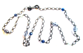 NEW Lacy Filagree Necklace w/ Clear &amp; Blue Crystal Beads on Black Metal ... - $17.93 CAD