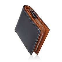 BISONDENIM New Men&#39;s Leather Folding Wallet Simple  Fashion Wallet Zipper Coin B - £65.05 GBP