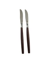 2x Ekco Eterna CANOE MUFFIN dinner Knife MCM Stainless Flatware Faux Woo... - $24.70