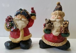 Two Christmas Santa&#39;s Holiday Decorations Resin Figurines Glitter Gifts Cardinal - £21.89 GBP
