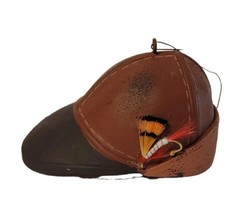 Brown Fishing Hat w/ Feather &amp; Hook Vintage Look Resin Ornament Lake Cap... - £6.22 GBP
