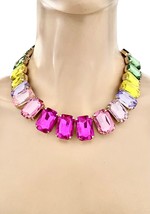 One Strand Rainbow Multicolor LGBTQ+ Chunky Acrylic Crystals Necklace Ea... - £25.82 GBP