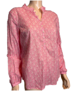 Talbots Pink and White Print V neck Ruffled Collared LS Blouse Size M - €20,46 EUR