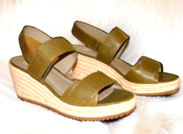 $209 Eileen Fisher Wedge Leather Sandals 7 1/2 Espadrille Shoes 3&quot; Heel 7.5 - $82.47