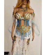White Crystal Belly Dance Costume: Festival Goddess Outfit - $589.00