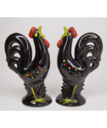 Vtg Rooster Red Clay Salt Pepper Shakers Red Yellow Blue Details 6-1/2&quot; ... - $11.41 CAD