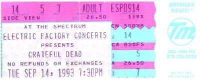 Primary image for Grateful Dead Concert Ticket Stub September 14 1993 Philadelphia Pennsylvania