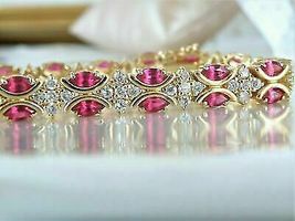 7 Ct Marquise Cut Pink Sapphire &amp; Diamond Tennis Bracelet 14K Yellow Gold Over - £135.78 GBP