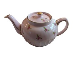 Vtg Sadler Pale Pink Chintz Teapot Roses Gold Trim Round Top Made in Eng... - £104.57 GBP