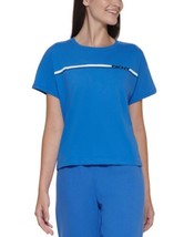 DKNY Womens Cotton Logo-Stripe Cropped T-Shirt Size Medium Color Azul - £29.32 GBP