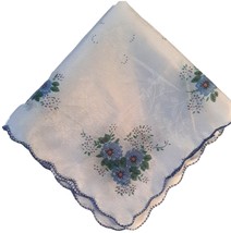 Hankie Handkerchief Blue 11 1/2 inch Vintage Sheer Scalloped Edge  - £10.43 GBP