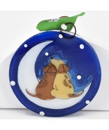 Fused Art Glass Dogs Cuddling on Moon Ornament Handmade in Ecuador - £15.02 GBP