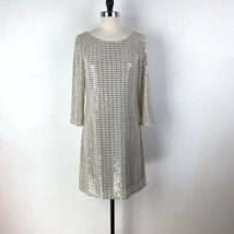 Eliza J Gold Sequin Knit Cocktail Dress Long Sleeve Lined Party Formal Size 8 - £58.83 GBP