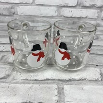 Luminarc Crate &amp; Barrel Snowman Mugs Snowmen Clear Glass Mugs Lot of 2 - £17.57 GBP