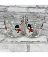 Luminarc Crate &amp; Barrel Snowman Mugs Snowmen Clear Glass Mugs Lot of 2 - £17.85 GBP