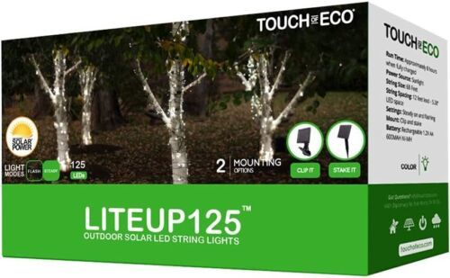 New TOUCH OF ECO LiteUp 125 Count Outdoor SOLAR LED STRING LIGHTS White