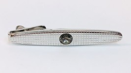 Vtg 1990&#39;s Retro Checkered Texture Silver Tone Tie Clip Clasp Rhinestone 2.25&quot; - £7.51 GBP