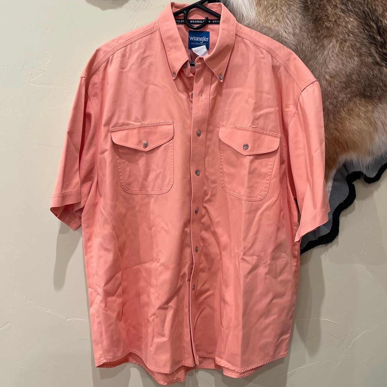Wrangler Western Short Sleeve Shirt Orange Thick Material - $18.48