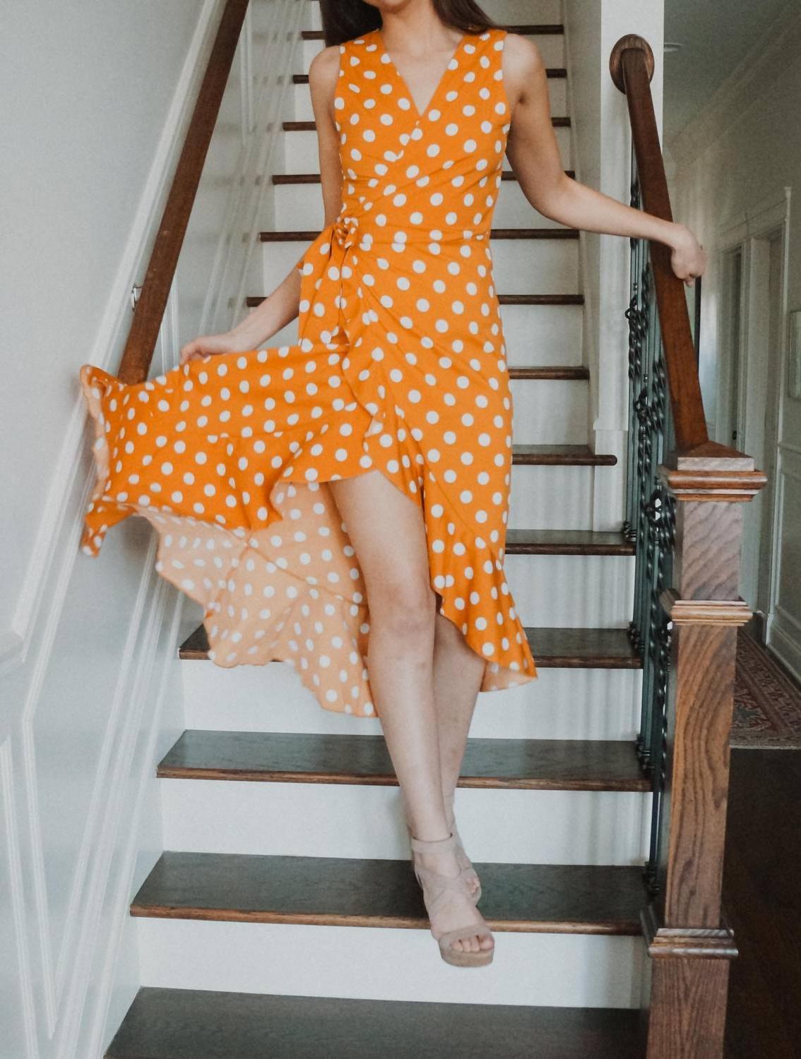 Epretty Sweetest Thing Polka Dot Wrap Midi Dress Yellow - $45.00