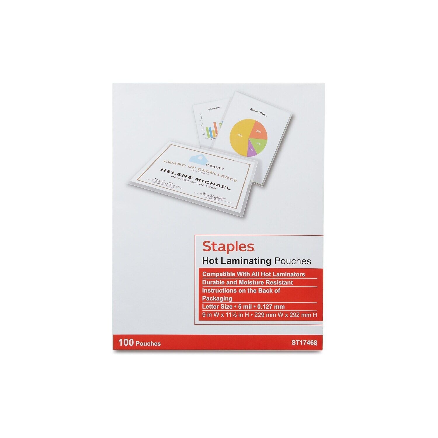 Staples 5 mil Thermal Laminating Pouches Letter Size 100 pack 489526