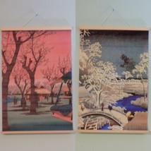 2 Japanese Art Print Wall Hanging Canvas Scroll Cherry Blossoms/Winter Godzilla - £39.10 GBP