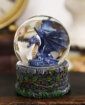 Small Fantasy Blue Midnight Dragon In Repose Glitter Water Globe Figurine Decor - £20.34 GBP