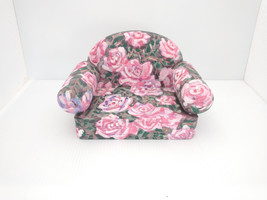 Vintage DOLL Couch Chair Floral Pink Purple Handmade Signed Plaster Home Decor - $115.93