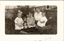 RPPC Sweet Mama with Her Children On The Lawn Real Photo Postcard U12 - £3.89 GBP