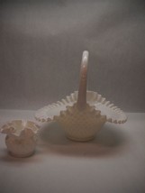 Fenton White Milk Glass Basket Tea Light Candle Holder Hobnail Scalloped Design - £31.13 GBP