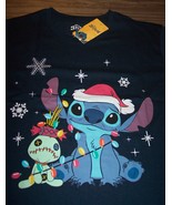 Walt Disney Christmas Lilo and Stitch &amp; Scrump T-Shirt MENS LARGE NEW Ho... - $363.63 MXN
