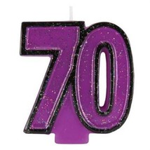 70th Birthday Glitter Candle 3.5&quot; x 2.75&quot; 70th Birthday Party Decoration - £14.25 GBP
