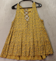 American Eagle Outfitters Blouse Top Women M Yellow Floral Tiered Hem Cross Back - £18.09 GBP