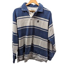 Izod Blue Gray Cotton Striped Long Sleeve Regular Fit Rugby Polo Shirt L... - $39.99
