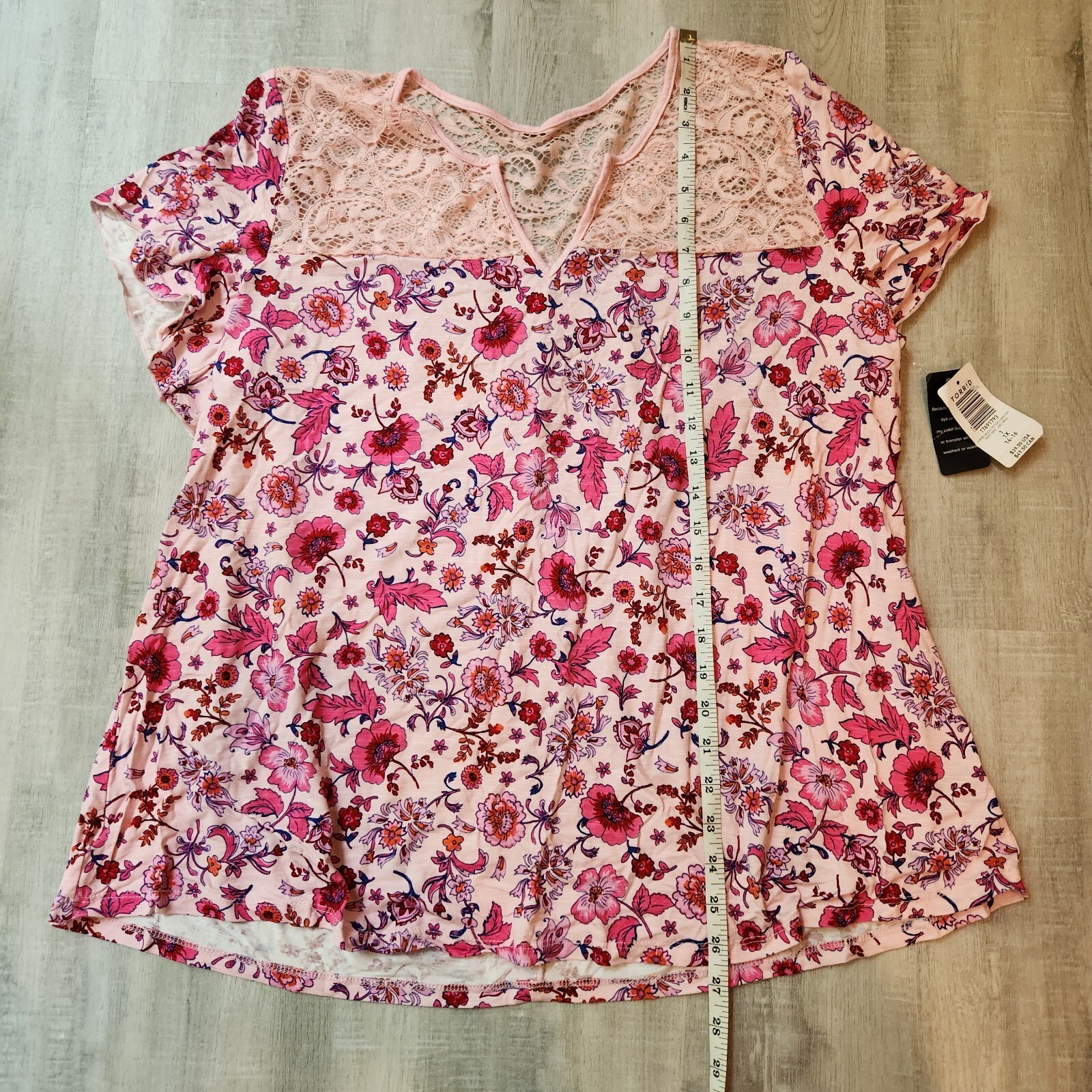 Torrid Floral Knit Jersey Slub Lace Yoke Flutter Sleeve Top Plus Size 1X 14-16  Item image 4
