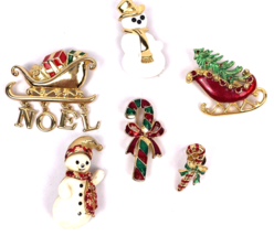 Vintage Christmas Brooch Pin Lot Rhinestone Crystals Snowman Candy Cane ... - £28.21 GBP