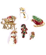 Vintage Christmas Brooch Pin Lot Rhinestone Crystals Snowman Candy Cane ... - £29.23 GBP